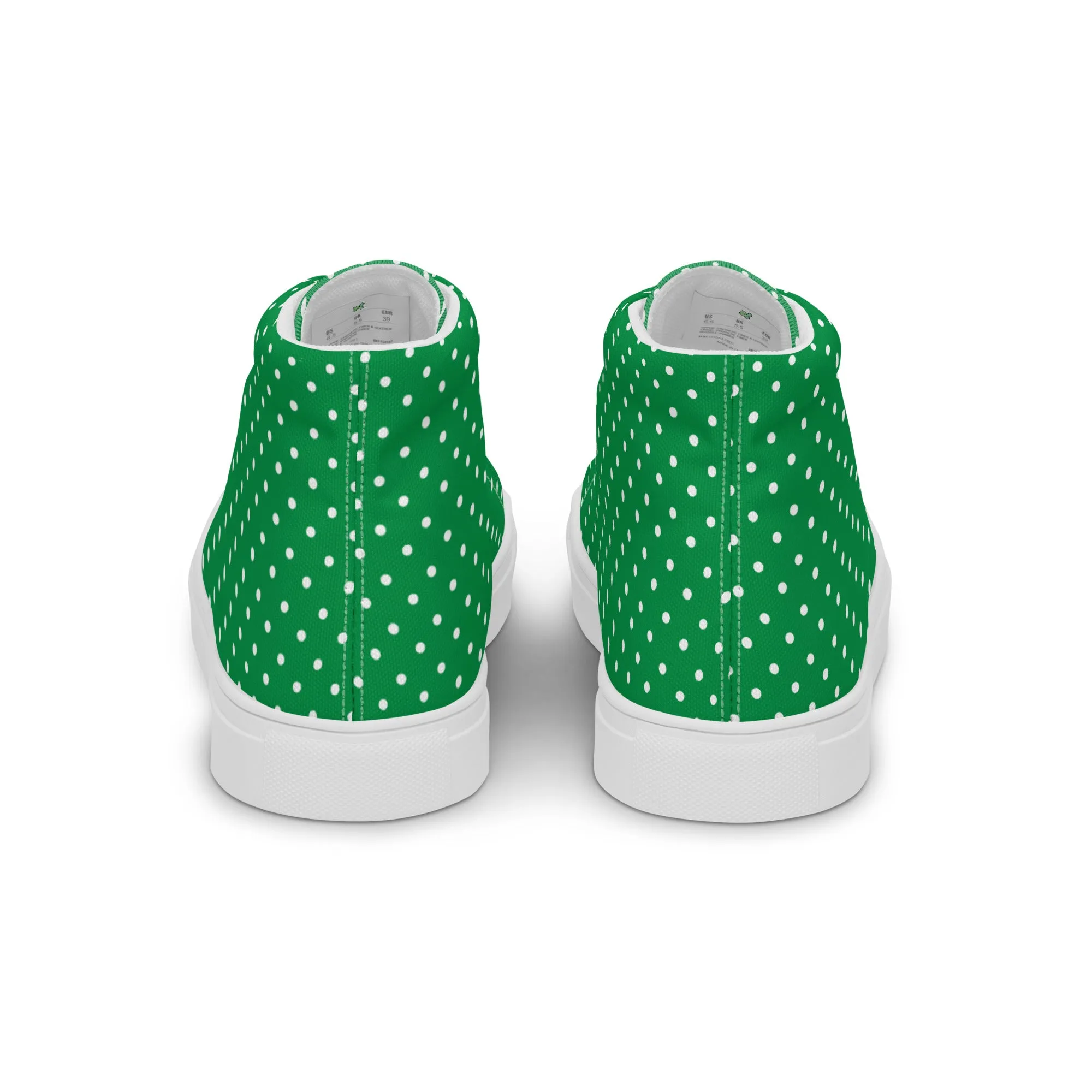 Green With White Polka Dots Women’s high top canvas shoes