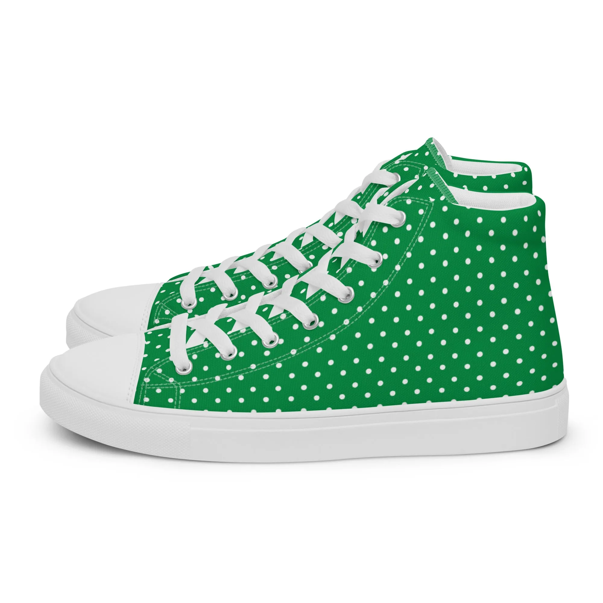 Green With White Polka Dots Women’s high top canvas shoes