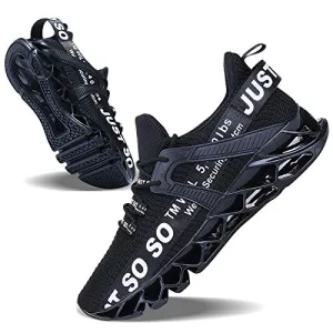 JSLEAP Men Sneakers Fashion Casual Monochrome Running Sports Slip Shock Absorption Running Walking Shoes Black White,US 11