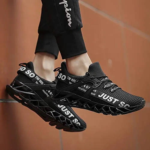 JSLEAP Men Sneakers Fashion Casual Monochrome Running Sports Slip Shock Absorption Running Walking Shoes Black White,US 11