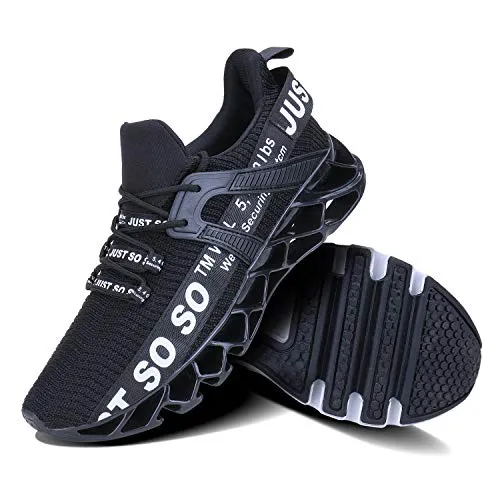 JSLEAP Men Sneakers Fashion Casual Monochrome Running Sports Slip Shock Absorption Running Walking Shoes Black White,US 11