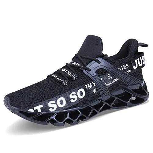JSLEAP Men Sneakers Fashion Casual Monochrome Running Sports Slip Shock Absorption Running Walking Shoes Black White,US 11