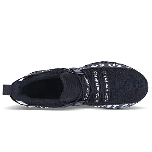 JSLEAP Men Sneakers Fashion Casual Monochrome Running Sports Slip Shock Absorption Running Walking Shoes Black White,US 11