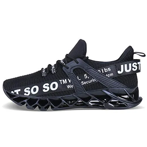JSLEAP Men Sneakers Fashion Casual Monochrome Running Sports Slip Shock Absorption Running Walking Shoes Black White,US 11