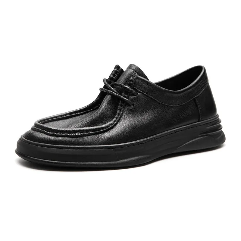 LuxeLeather Round Toe Lace-Up Casual Shoes