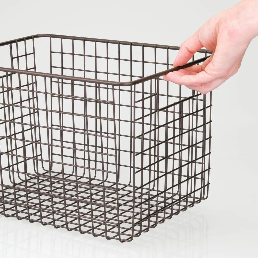 mDesign Large Farmhouse Deco Metal Wire Storage Organizer Basket Bin with Handles for Organizing Closets, Shelves and Cabinets in Bedrooms, Bathrooms, Entryways, Hallways - 8" High, 4 Pack - Bronze