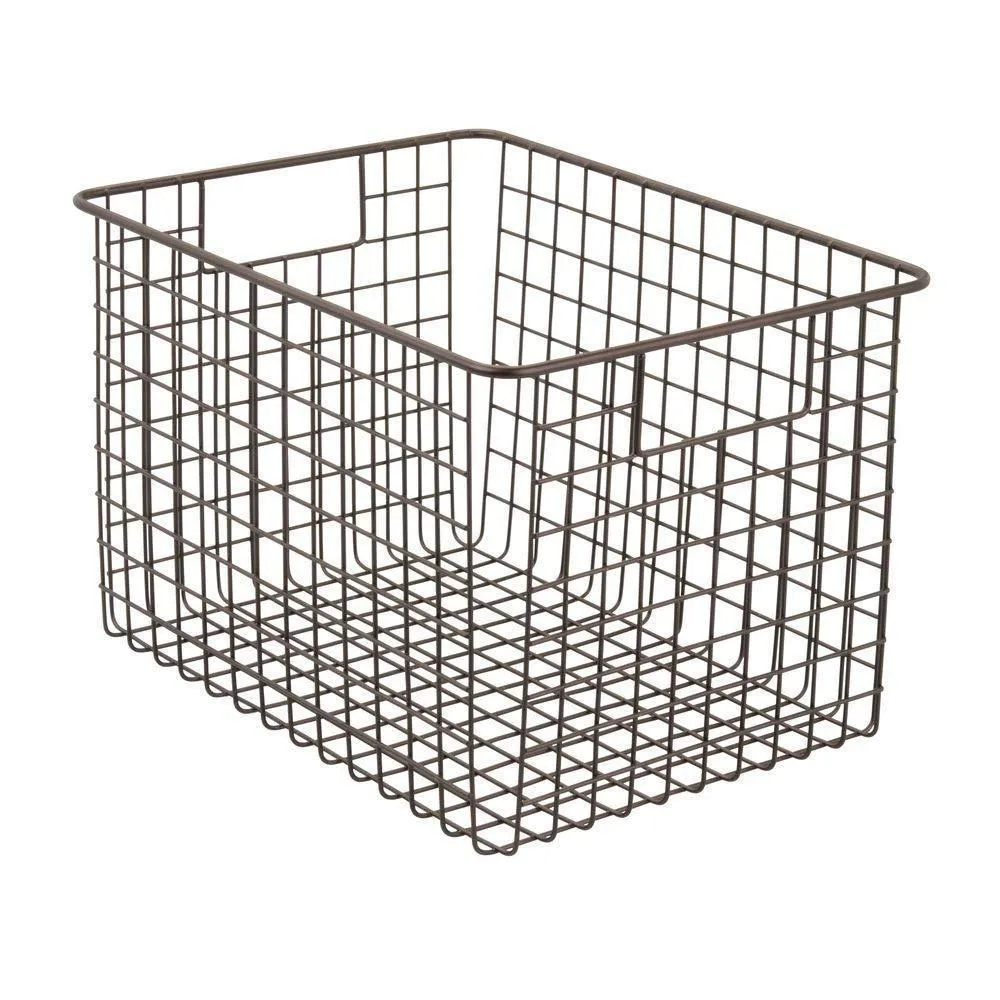 mDesign Large Farmhouse Deco Metal Wire Storage Organizer Basket Bin with Handles for Organizing Closets, Shelves and Cabinets in Bedrooms, Bathrooms, Entryways, Hallways - 8" High, 4 Pack - Bronze