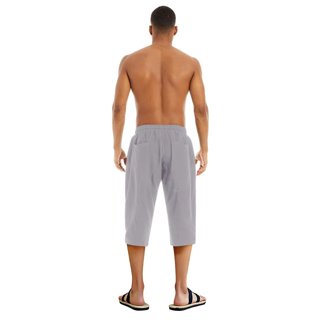 Men's Capri Wide Leg Cotton Linen Shorts