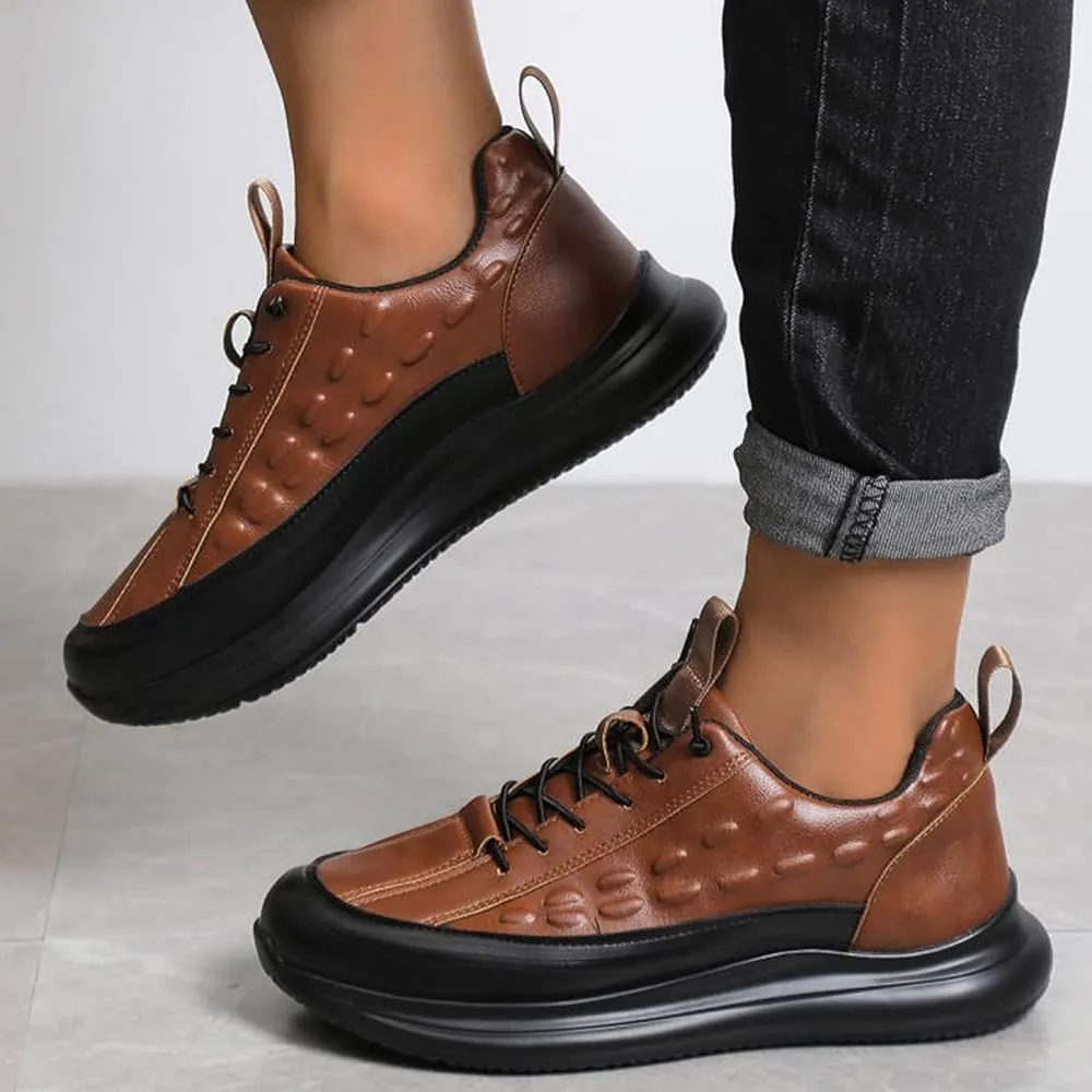 Men's Lace Up Non Slip Leather Outdoor Fashion Sneaker