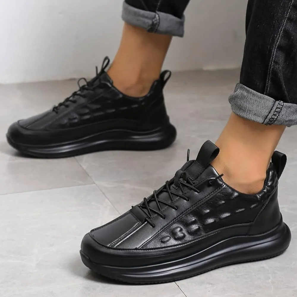 Men's Lace Up Non Slip Leather Outdoor Fashion Sneaker