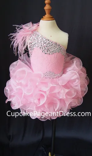 One Shoulder Feather Glass Crystal Infant/toddler/baby/children/kids Girl's Pageant Dress