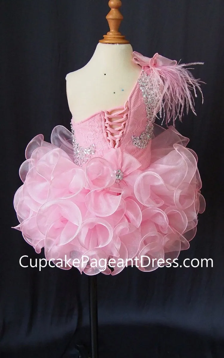 One Shoulder Feather Glass Crystal Infant/toddler/baby/children/kids Girl's Pageant Dress