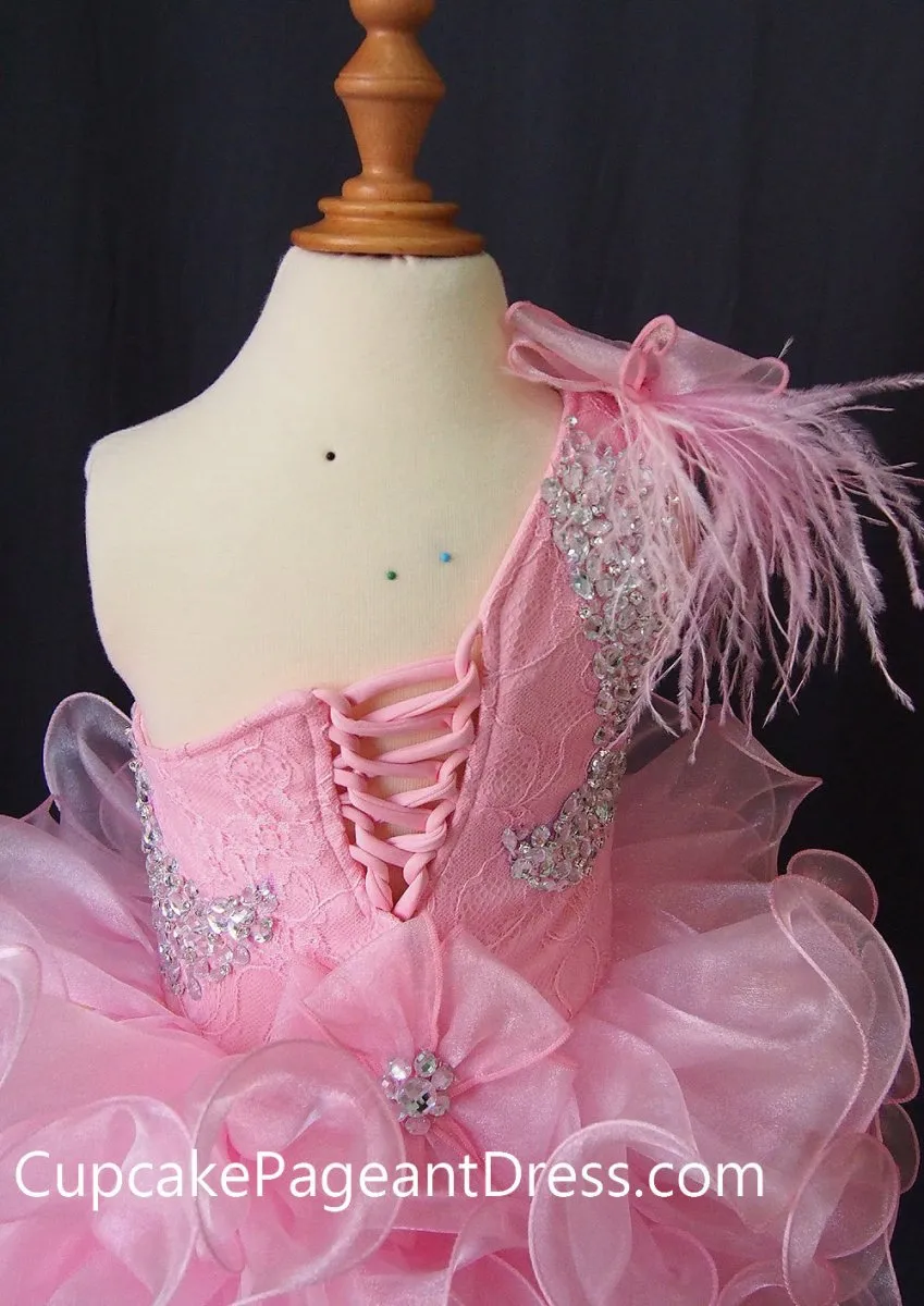 One Shoulder Feather Glass Crystal Infant/toddler/baby/children/kids Girl's Pageant Dress