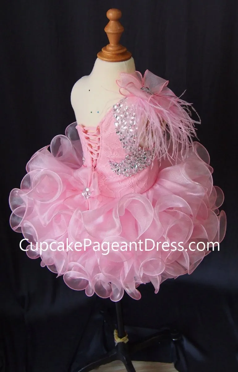 One Shoulder Feather Glass Crystal Infant/toddler/baby/children/kids Girl's Pageant Dress