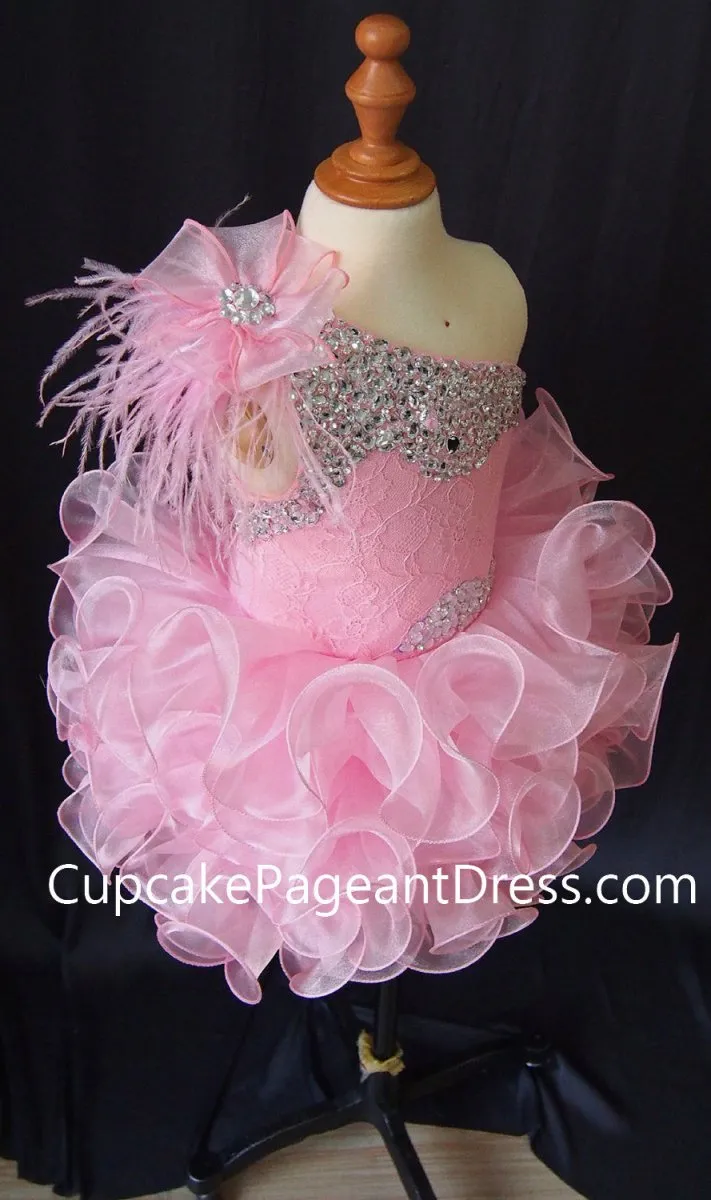 One Shoulder Feather Glass Crystal Infant/toddler/baby/children/kids Girl's Pageant Dress