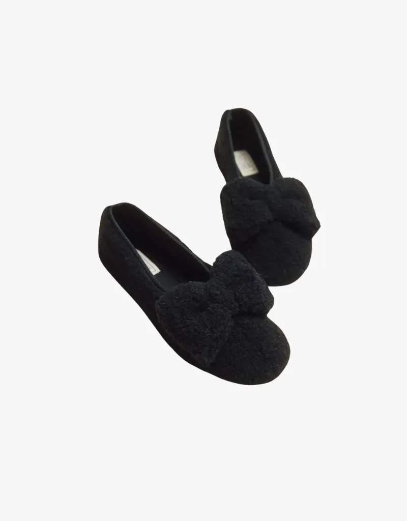 Penelope Chilvers Celeste Shearling Bow Slippers in Black