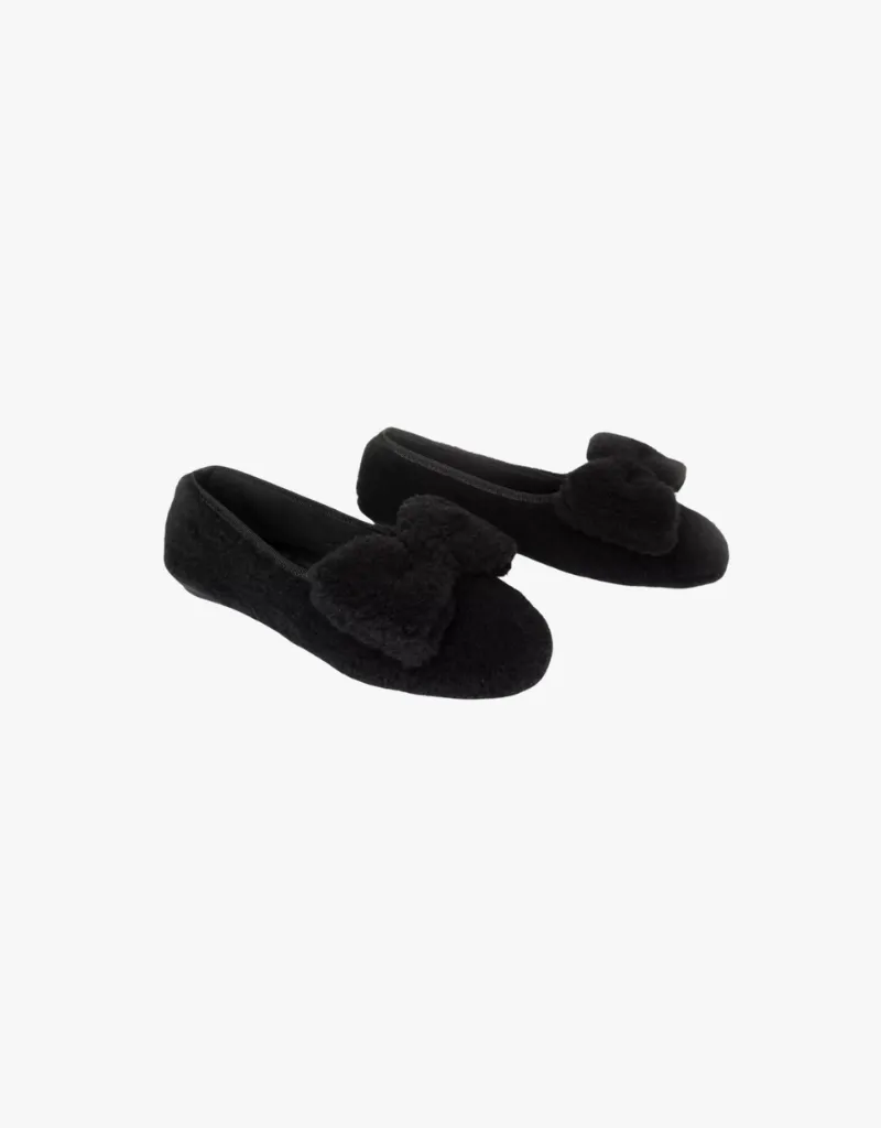 Penelope Chilvers Celeste Shearling Bow Slippers in Black