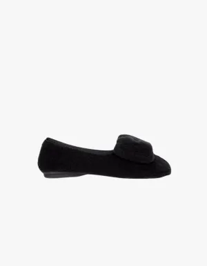 Penelope Chilvers Celeste Shearling Bow Slippers in Black