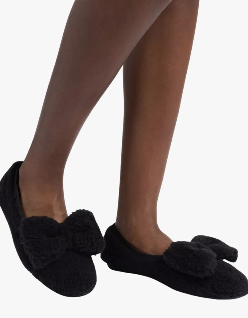 Penelope Chilvers Celeste Shearling Bow Slippers in Black