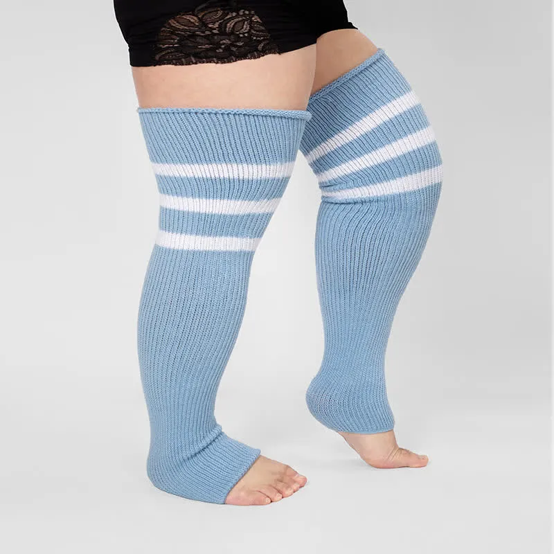 Plus Size Stripe Open Toe Thigh High Compression Socks