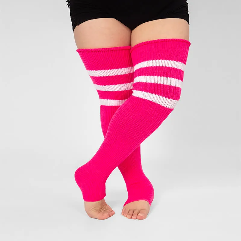 Plus Size Stripe Open Toe Thigh High Compression Socks