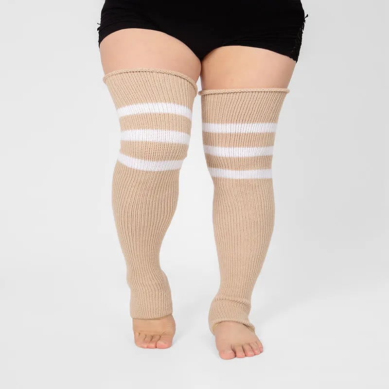 Plus Size Stripe Open Toe Thigh High Compression Socks