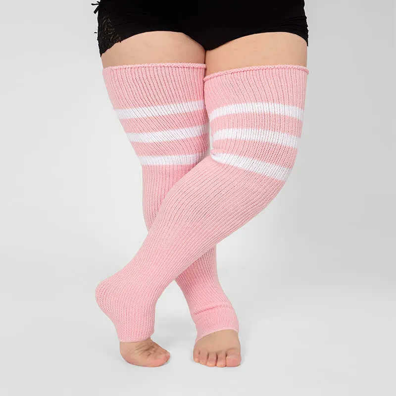 Plus Size Stripe Open Toe Thigh High Compression Socks