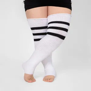 Plus Size Stripe Open Toe Thigh High Compression Socks