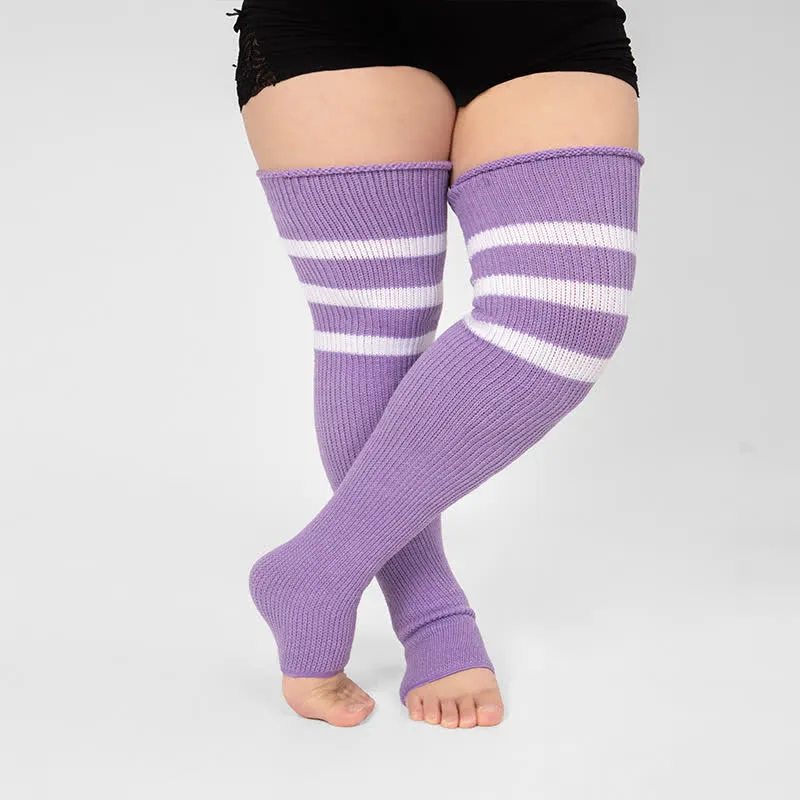 Plus Size Stripe Open Toe Thigh High Compression Socks