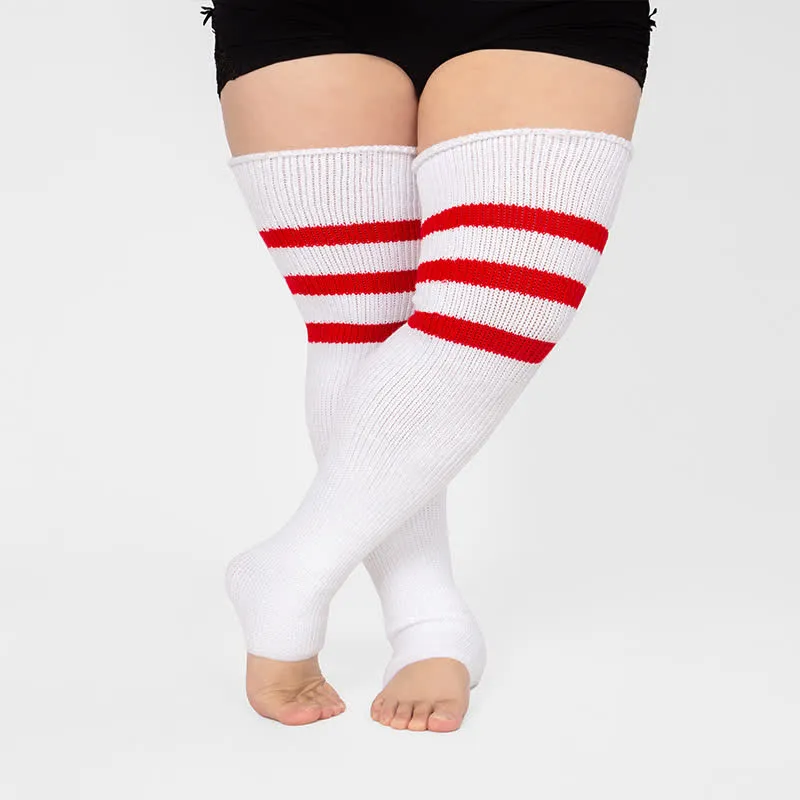 Plus Size Stripe Open Toe Thigh High Compression Socks