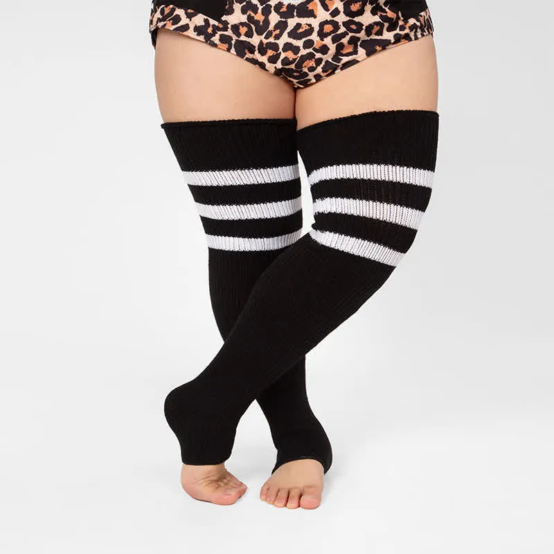 Plus Size Stripe Open Toe Thigh High Compression Socks