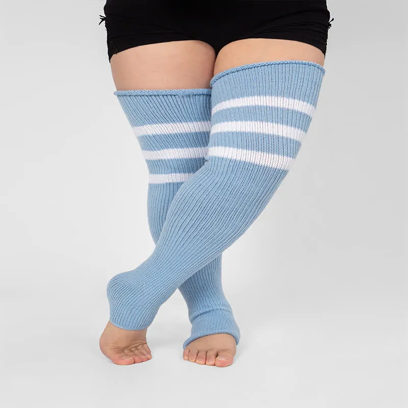 Plus Size Stripe Open Toe Thigh High Compression Socks