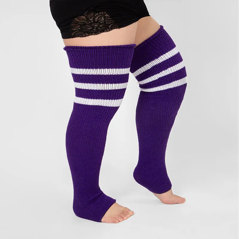 Plus Size Stripe Open Toe Thigh High Compression Socks