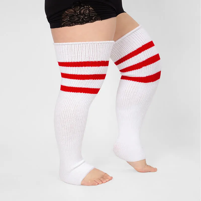 Plus Size Stripe Open Toe Thigh High Compression Socks