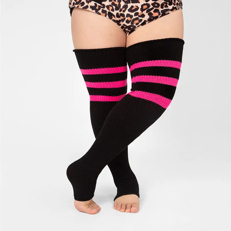 Plus Size Stripe Open Toe Thigh High Compression Socks