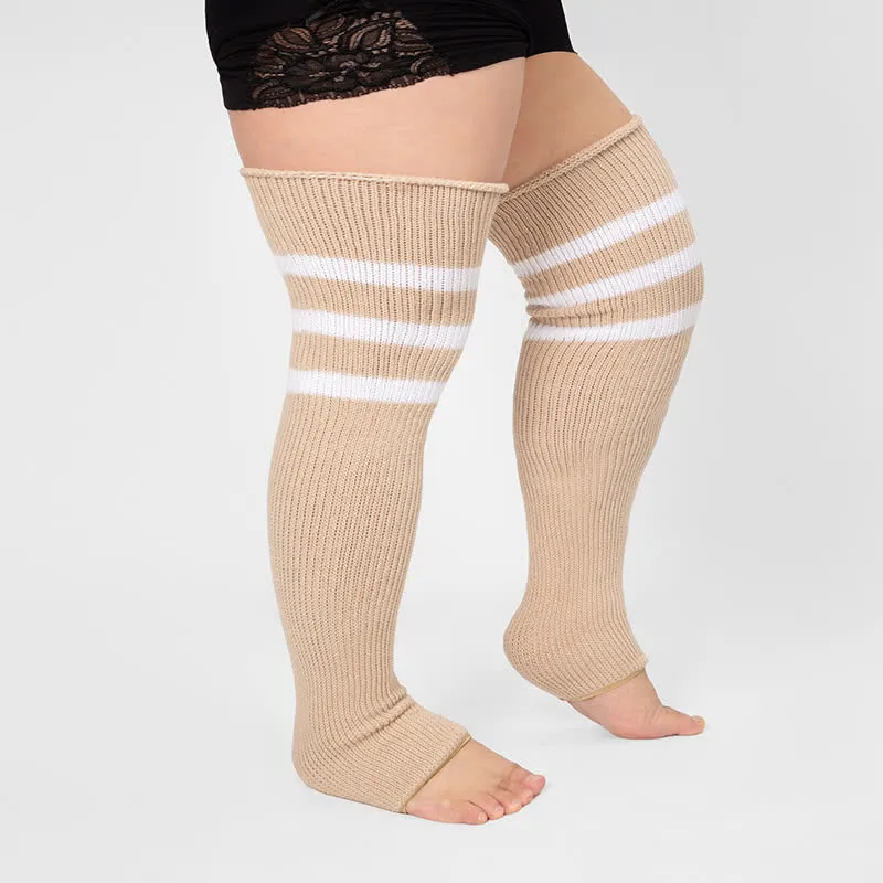 Plus Size Stripe Open Toe Thigh High Compression Socks
