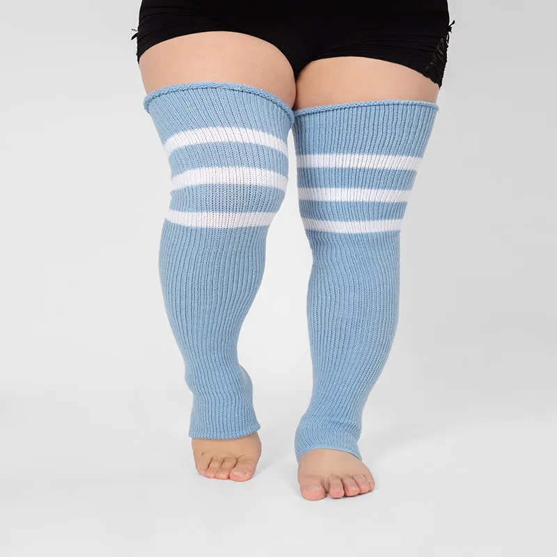 Plus Size Stripe Open Toe Thigh High Compression Socks
