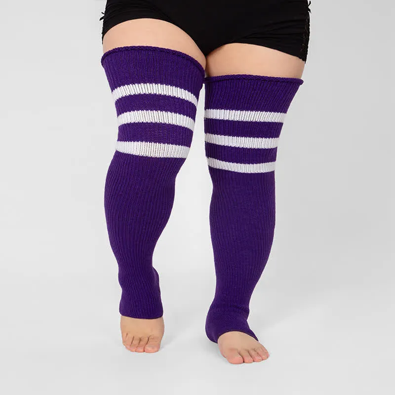 Plus Size Stripe Open Toe Thigh High Compression Socks