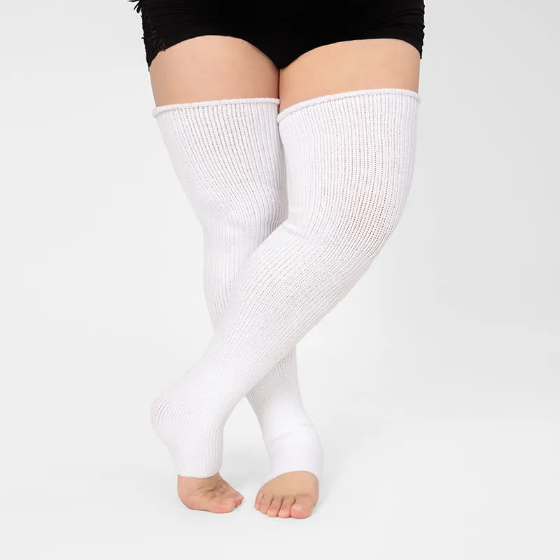 Plus Size Stripe Open Toe Thigh High Compression Socks