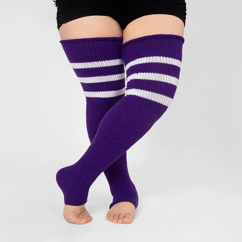 Plus Size Stripe Open Toe Thigh High Compression Socks