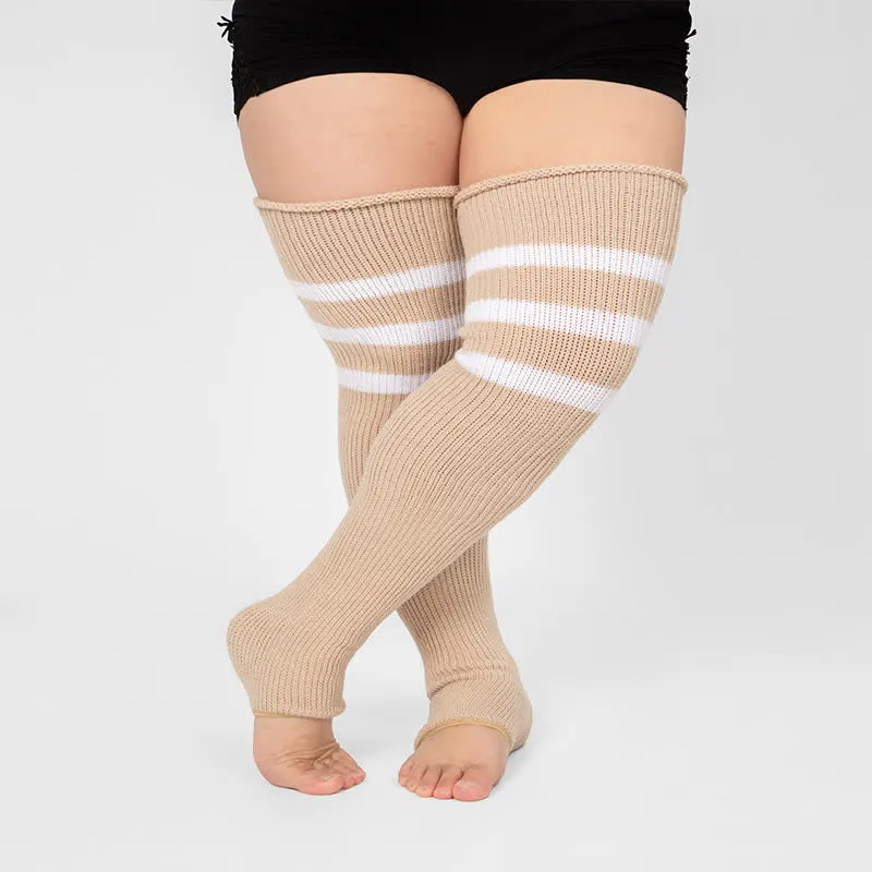 Plus Size Stripe Open Toe Thigh High Compression Socks