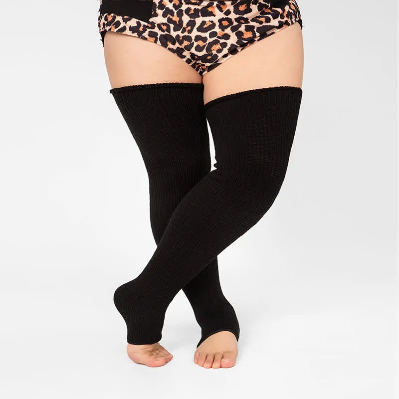 Plus Size Stripe Open Toe Thigh High Compression Socks