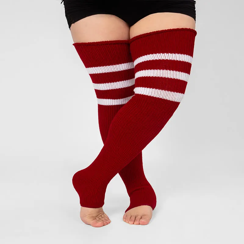 Plus Size Stripe Open Toe Thigh High Compression Socks