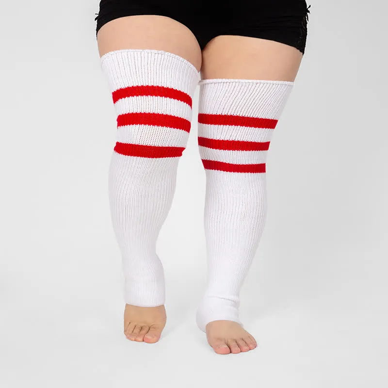 Plus Size Stripe Open Toe Thigh High Compression Socks