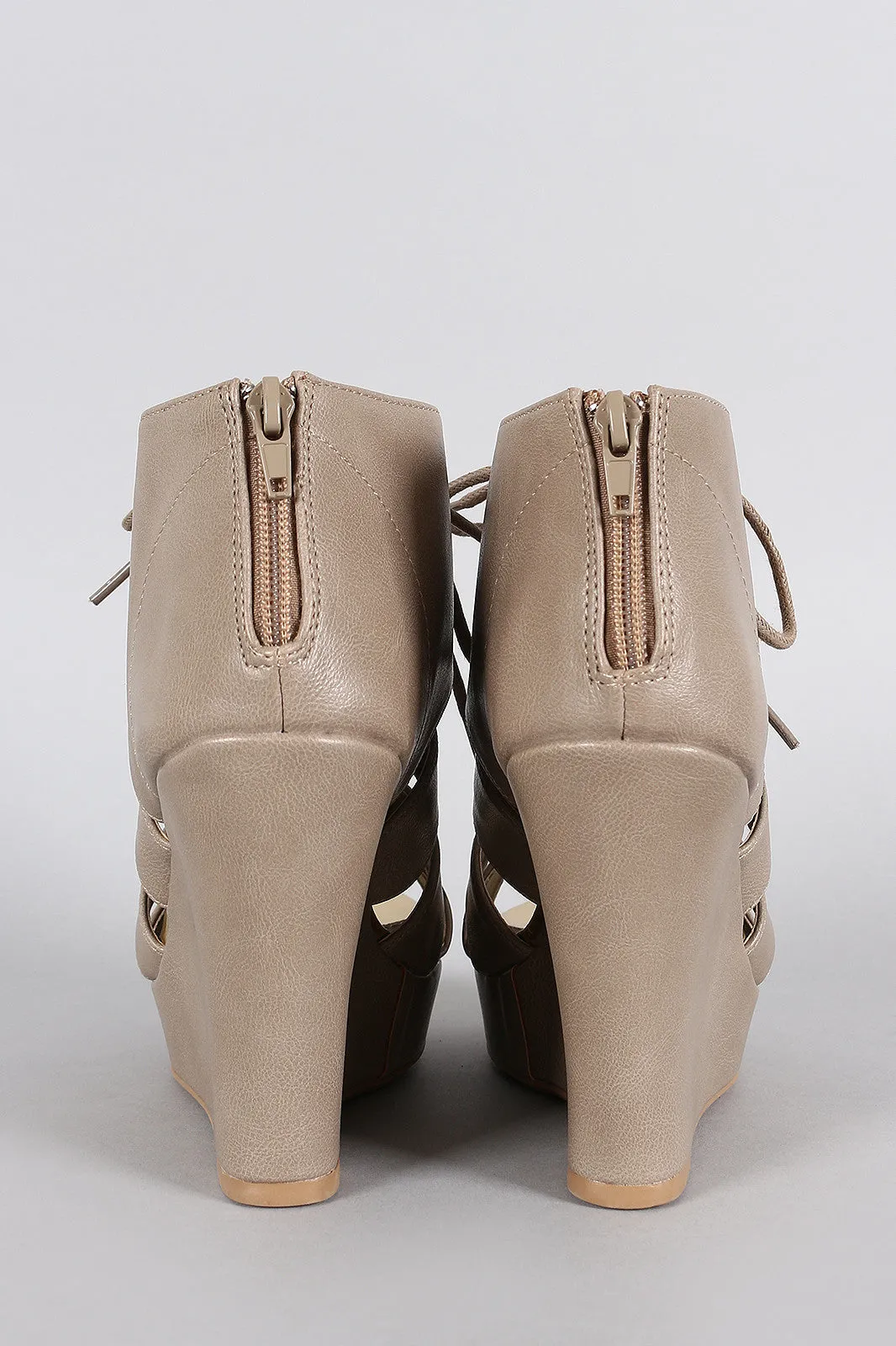Qupid Strappy Lace Up Platform Wedge