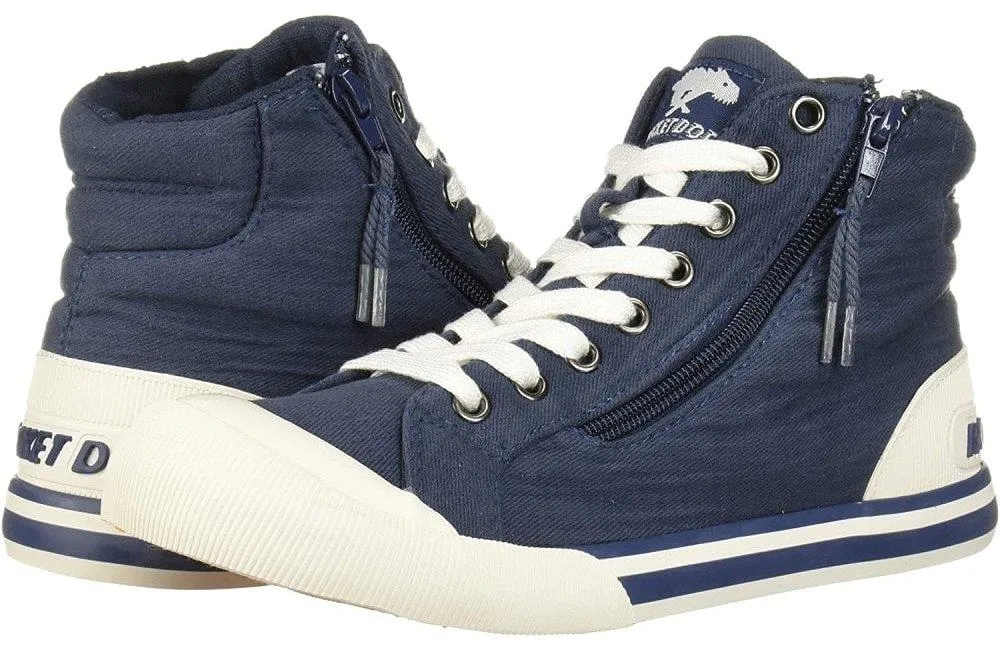 Rocket Dog Jazzin Hi Canvas Navy White Cotton Female Lace Ladies Shoes