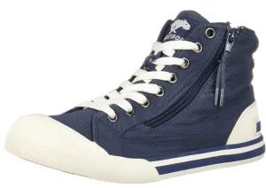 Rocket Dog Jazzin Hi Canvas Navy White Cotton Female Lace Ladies Shoes