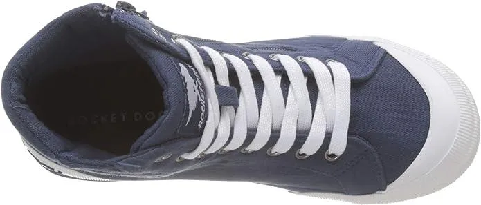 Rocket Dog Jazzin Hi Canvas Navy White Cotton Female Lace Ladies Shoes
