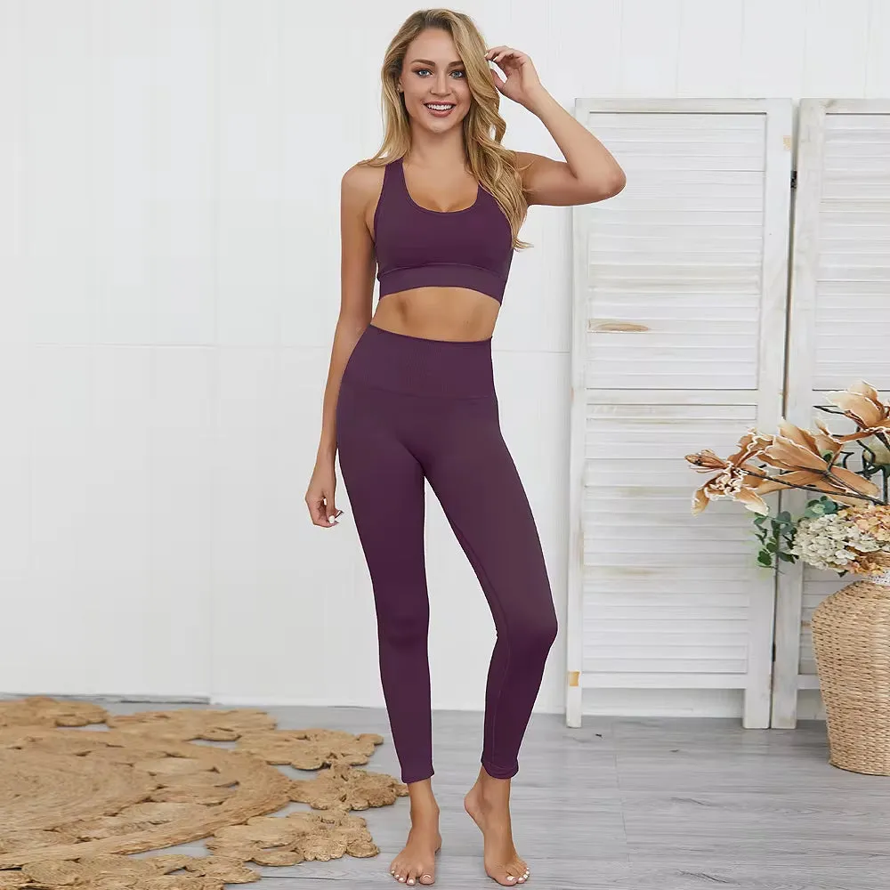 Seamless Hyperflex Women's Athletic Workout Set: Long Sleeve Crop Top and High Waist Leggings (2 Pieces)