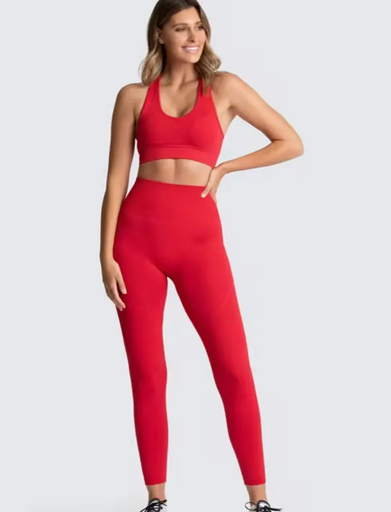 Seamless Hyperflex Women's Athletic Workout Set: Long Sleeve Crop Top and High Waist Leggings (2 Pieces)